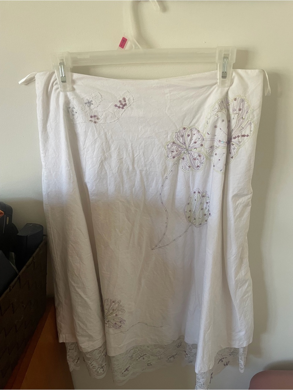 Lapis White Embroidered A-Line Skirt with Lavender Accents